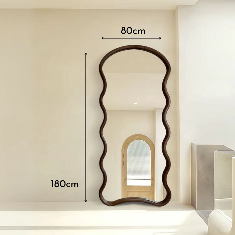 ESPEJO DECORATIVO ONDULADO DE CUERPO ENTERO EN MADERA MACIZA DE NOGAL 180X80 CM - 6