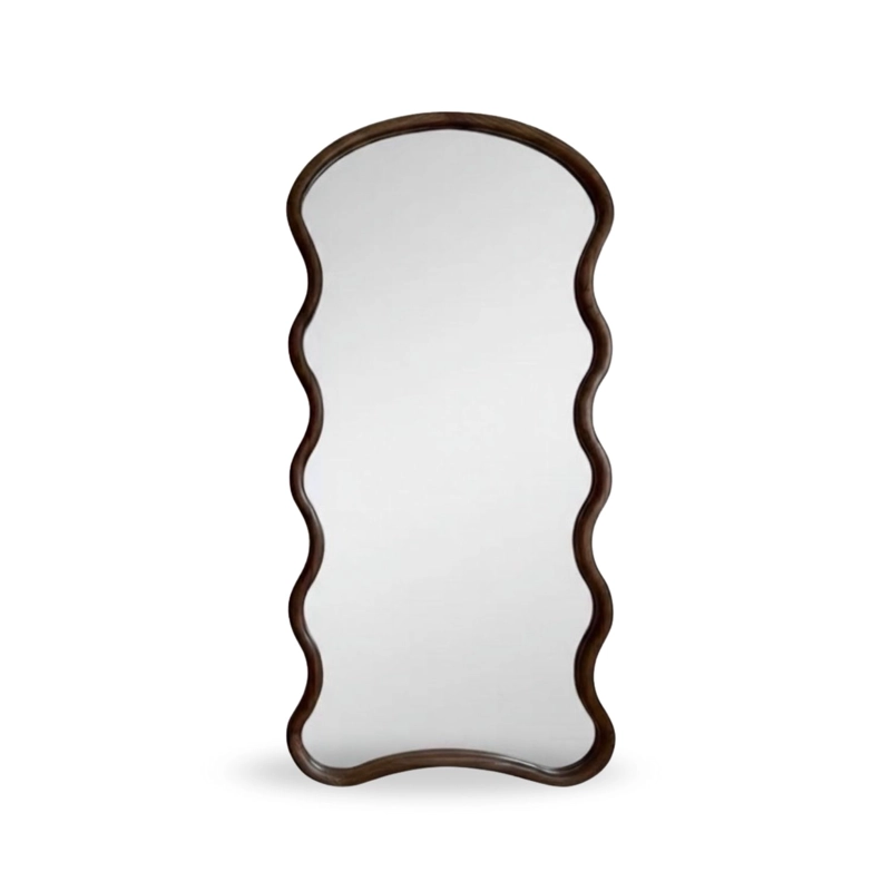 ESPEJO DECORATIVO ONDULADO DE CUERPO ENTERO EN MADERA MACIZA DE NOGAL 180X80 CM - 7