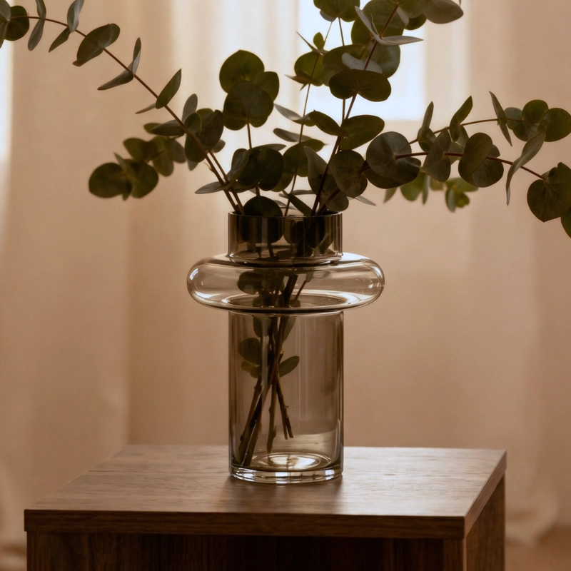 FLORERO DE VIDRIO ANILLO AMBAR GASTADO FIGURA DECO ESTILO WARM RETRO ORGANIC AESTHETIC - 1