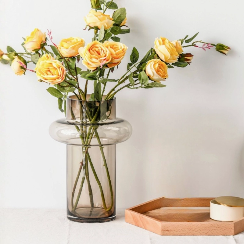 FLORERO DE VIDRIO ANILLO AMBAR GASTADO FIGURA DECO ESTILO WARM RETRO ORGANIC AESTHETIC - 2