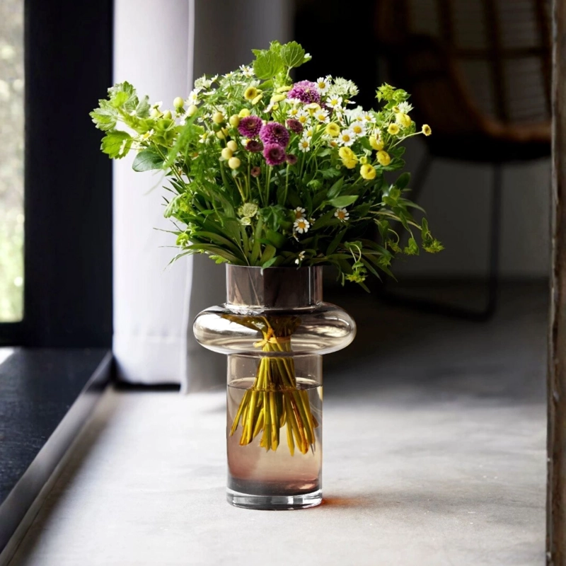 FLORERO DE VIDRIO ANILLO AMBAR GASTADO FIGURA DECO ESTILO WARM RETRO ORGANIC AESTHETIC - 4