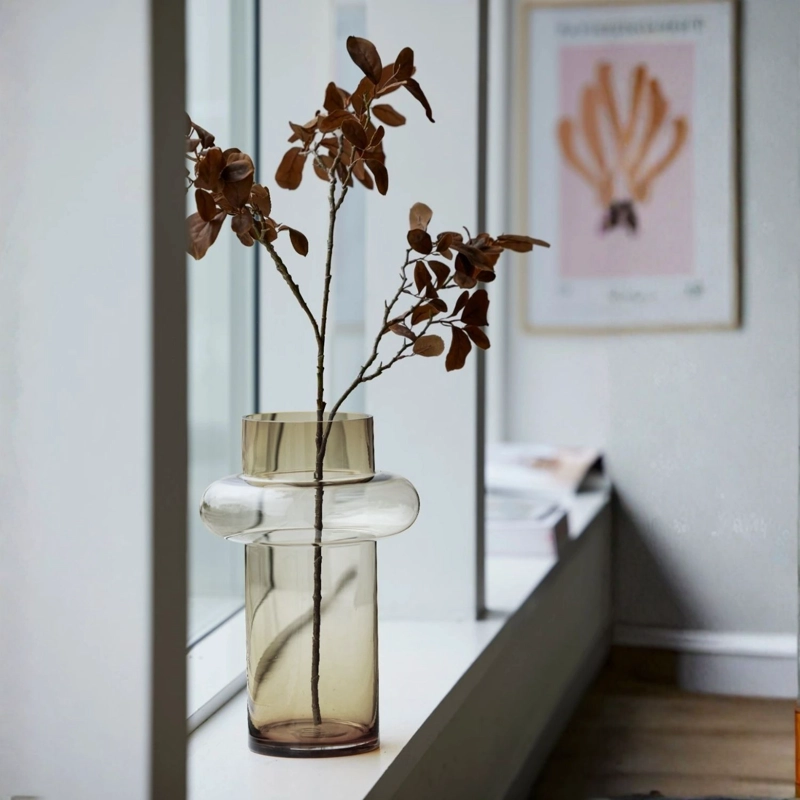 FLORERO DE VIDRIO ANILLO AMBAR GASTADO FIGURA DECO ESTILO WARM RETRO ORGANIC AESTHETIC - 7