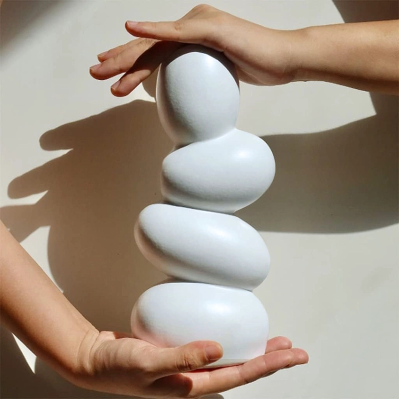 FLORERO CENTRO DE MESA DE CERAMICA STONES BLANCO - 1