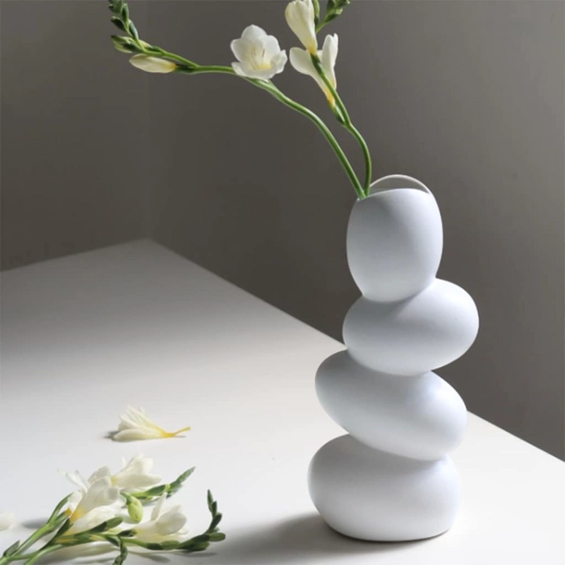 FLORERO CENTRO DE MESA DE CERAMICA STONES BLANCO - 2