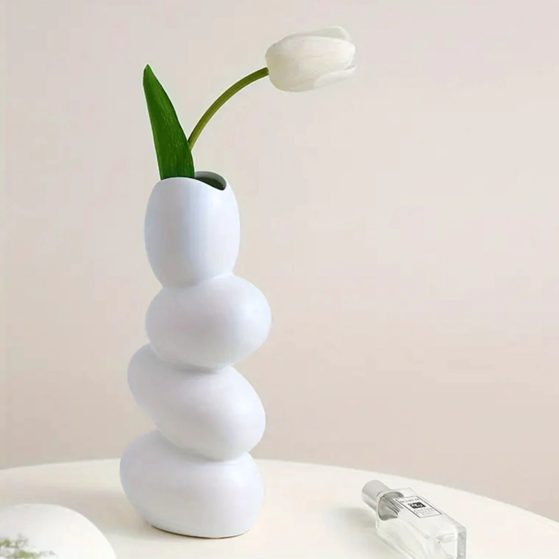 FLORERO CENTRO DE MESA DE CERAMICA STONES BLANCO - 3