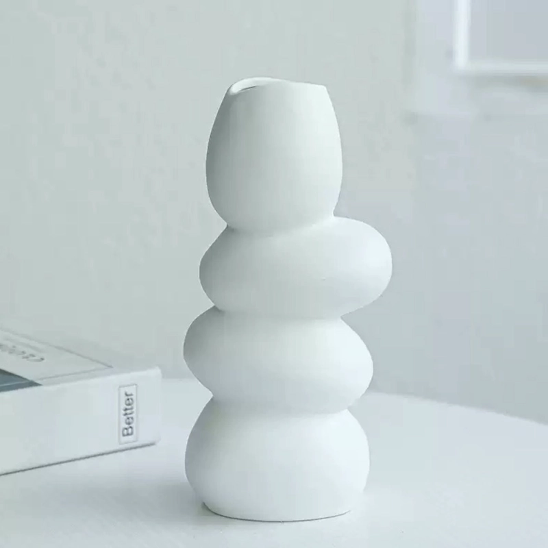FLORERO CENTRO DE MESA DE CERAMICA STONES BLANCO - 4