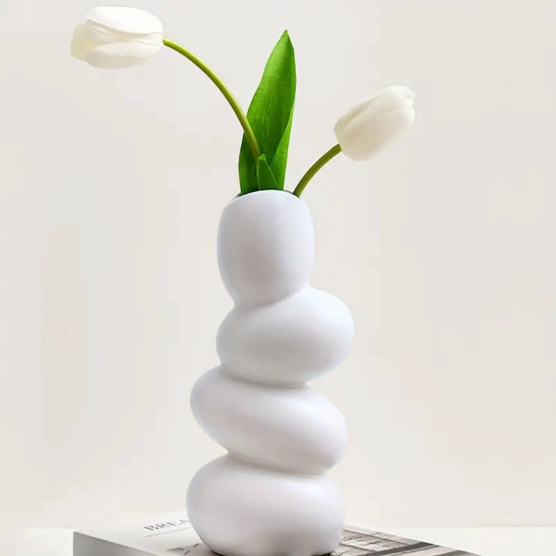FLORERO CENTRO DE MESA DE CERAMICA STONES BLANCO - 5