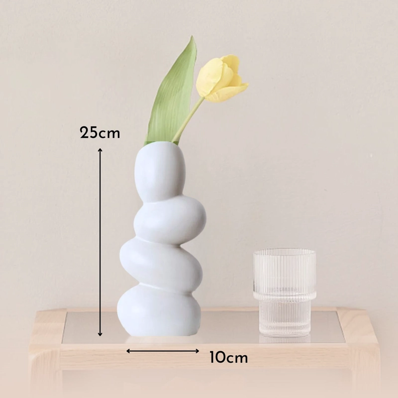 FLORERO CENTRO DE MESA DE CERAMICA STONES BLANCO - 7