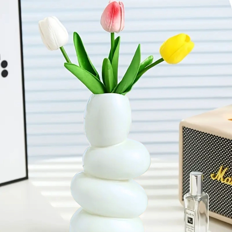 FLORERO CENTRO DE MESA DE CERAMICA STONES BLANCO - 8
