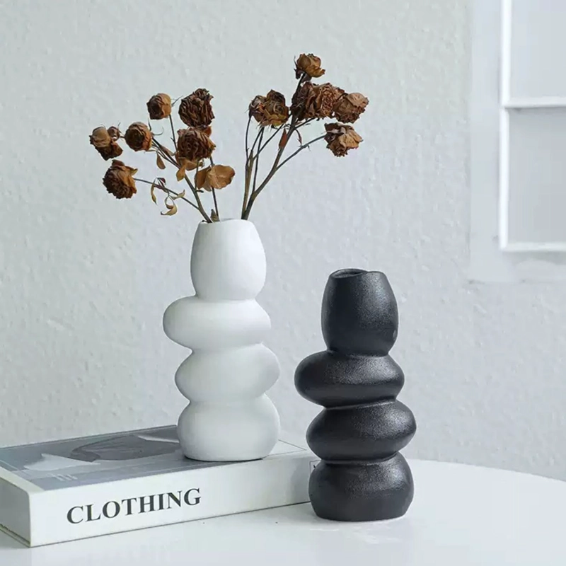 FLORERO CENTRO DE MESA DE CERAMICA STONES BLANCO - 9