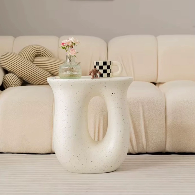 MESA LATERAL DE CENTRO ESCULTORICA EN U ESTILO NORDICO BLANCO CREMA - 3
