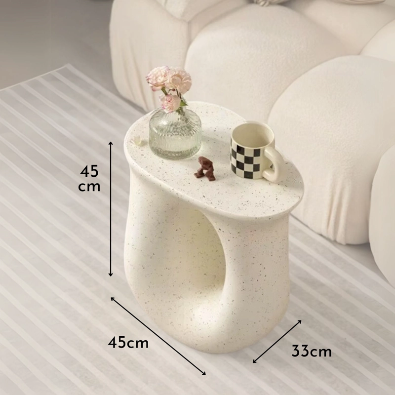 MESA LATERAL DE CENTRO ESCULTORICA EN U ESTILO NORDICO BLANCO CREMA - 5