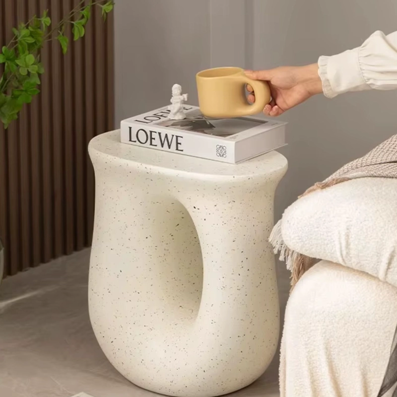 MESA LATERAL DE CENTRO ESCULTORICA EN U ESTILO NORDICO BLANCO CREMA - 7