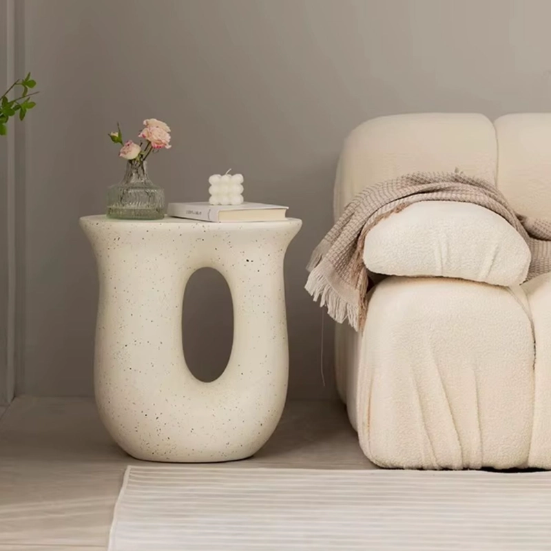 MESA LATERAL DE CENTRO ESCULTORICA EN U ESTILO NORDICO BLANCO CREMA - 8