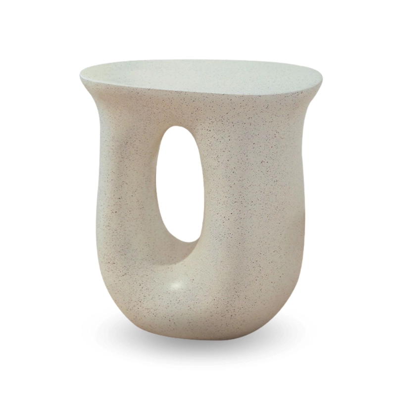 MESA LATERAL DE CENTRO ESCULTORICA EN U ESTILO NORDICO BLANCO CREMA - 9