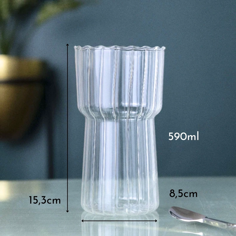 SET DE 2 VASOS ALTOS DE VIDRIO CON ONDAS PARA COCTELERIA 590 ML - 7