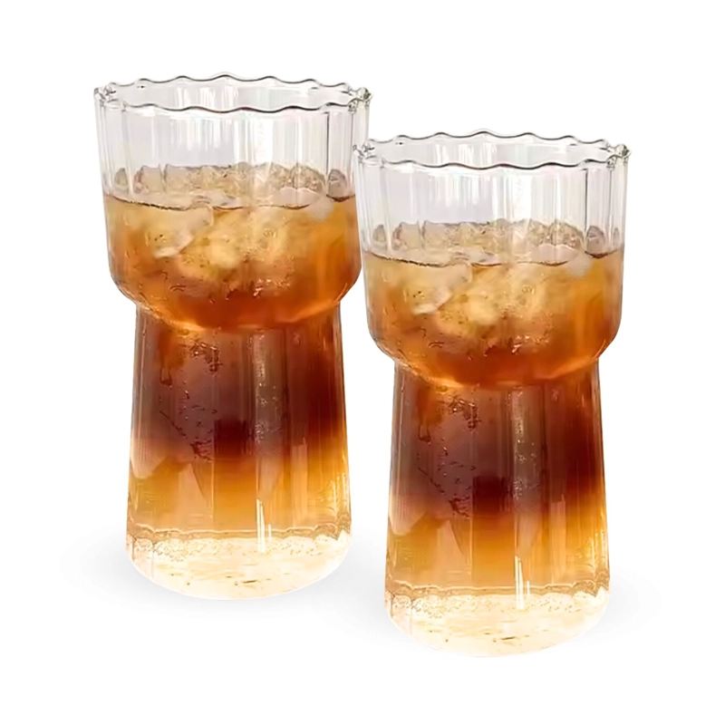 SET DE 2 VASOS ALTOS DE VIDRIO CON ONDAS PARA COCTELERIA 590 ML - 8