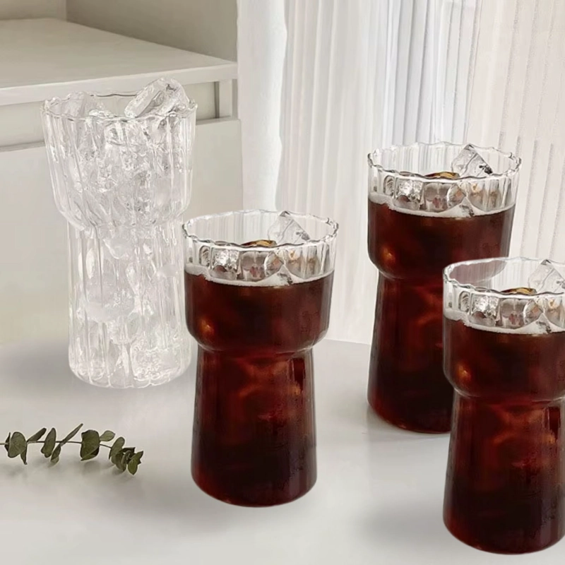 SET 4 VASOS ALTO DISEÑO ONDAS BEBIDA VIDRIO 590ML COCTELERIA - 1
