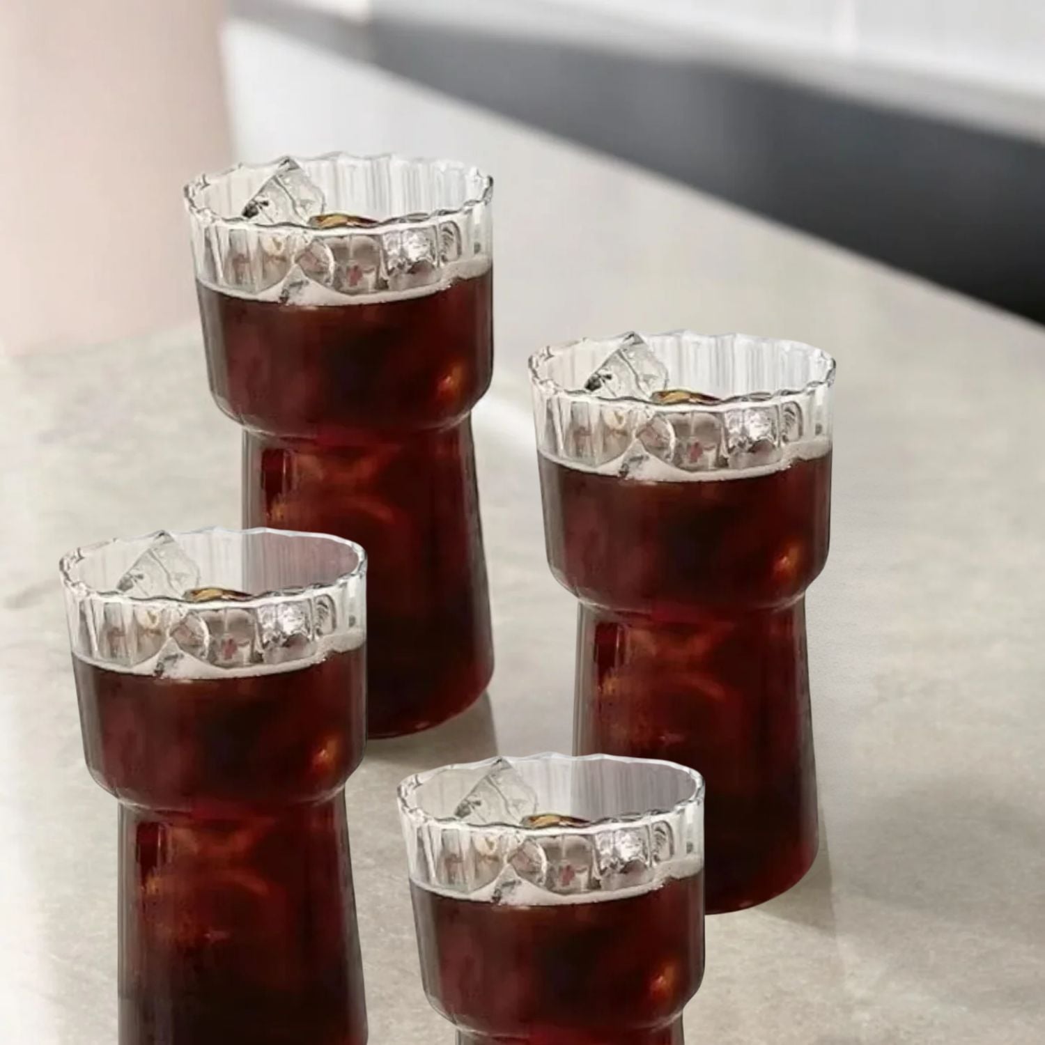 SET 4 VASOS ALTO DISEÑO ONDAS BEBIDA VIDRIO 590ML COCTELERIA - 2