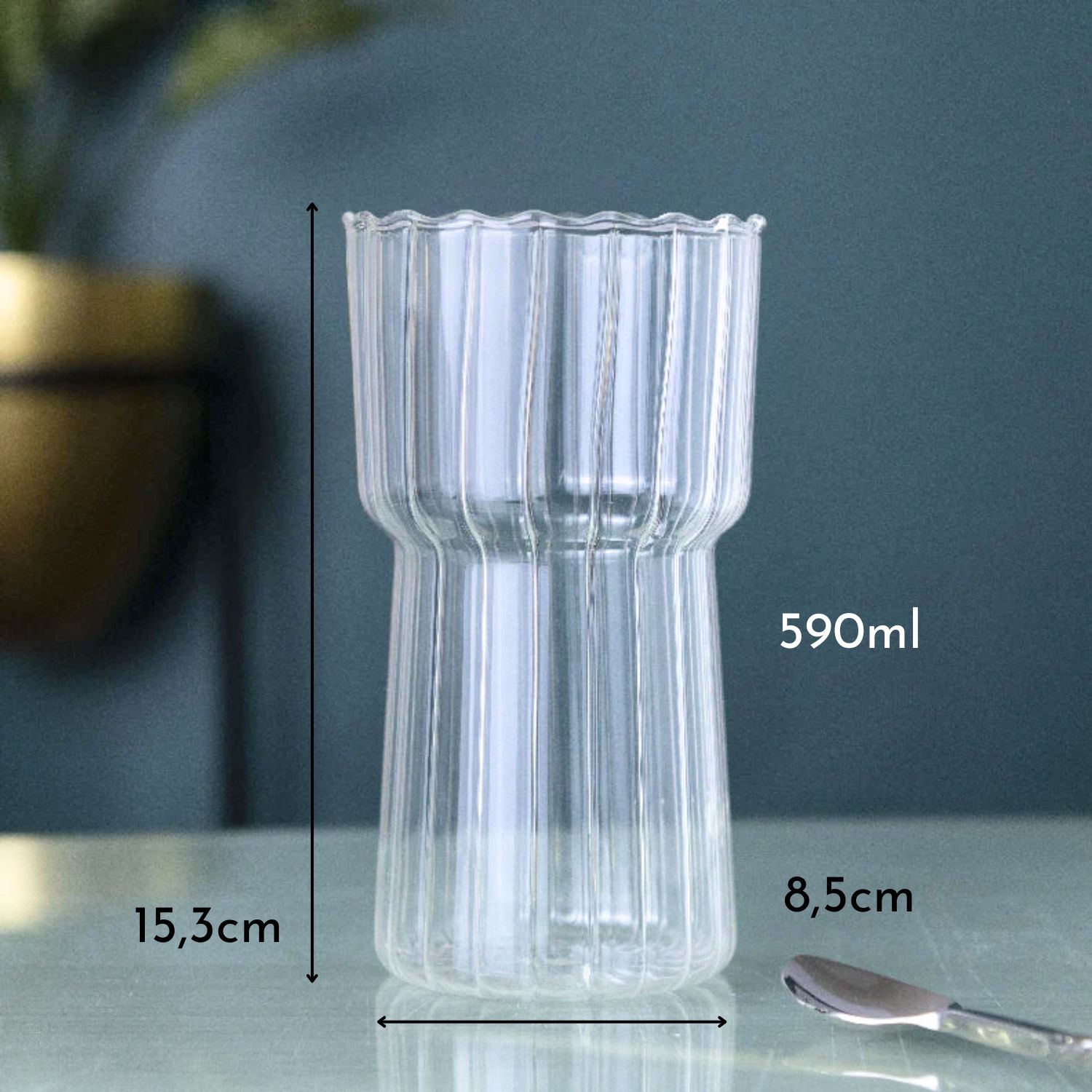 SET 4 VASOS ALTO DISEÑO ONDAS BEBIDA VIDRIO 590ML COCTELERIA - 7