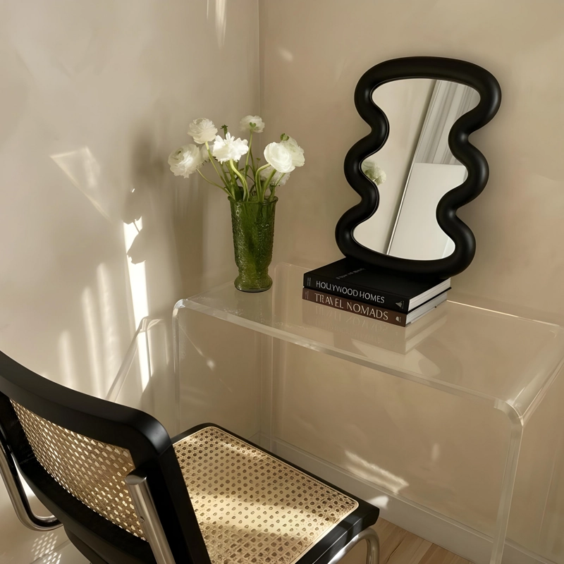 ESPEJO DECORATIVO DE MESA ONDULADO PARA TOCADOR COLOR NEGRO - 1
