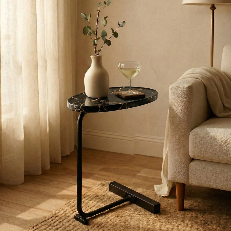 MESA AUXILIAR Y LATERAL NEGRA ESTILO PEDESTAL - 1