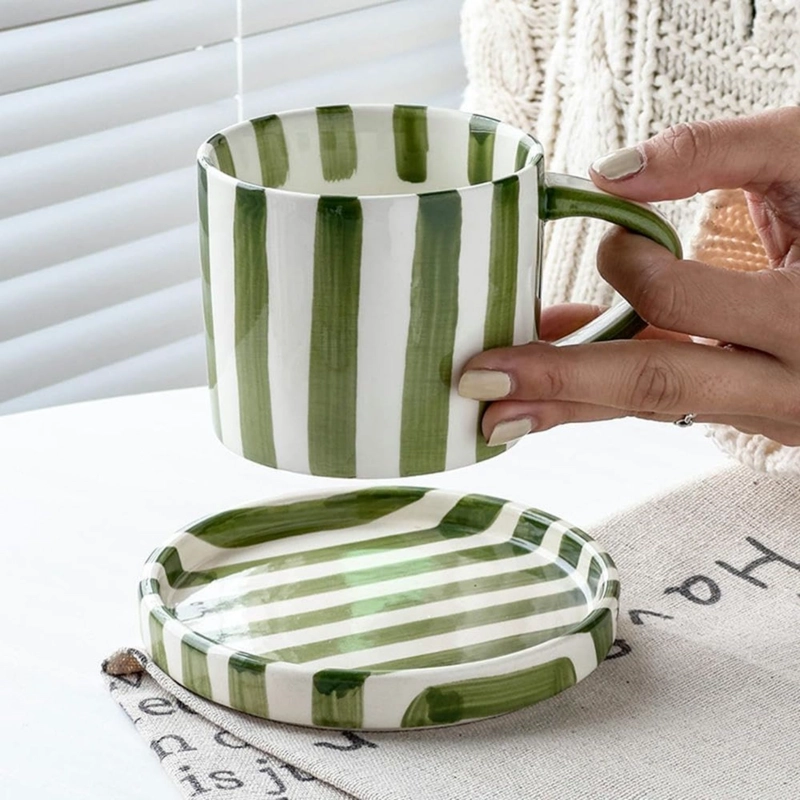 SET DE PLATOS Y TAZAS RAYAS VINTAGE VERDE - 2