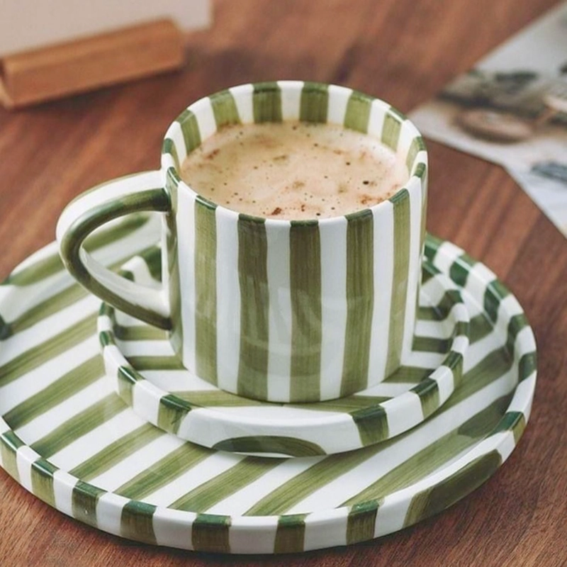 SET DE PLATOS Y TAZAS RAYAS VINTAGE VERDE - 3