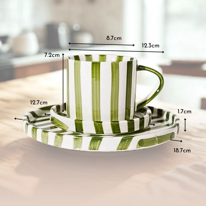 SET DE PLATOS Y TAZAS RAYAS VINTAGE VERDE - 7
