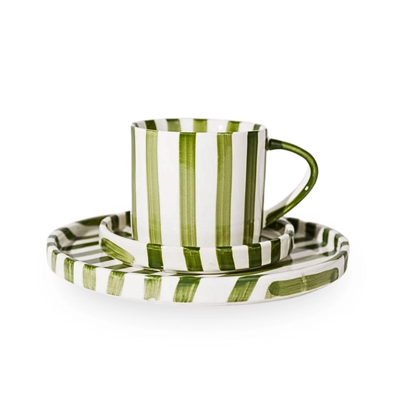 SET DE PLATOS Y TAZAS RAYAS VINTAGE VERDE - 8