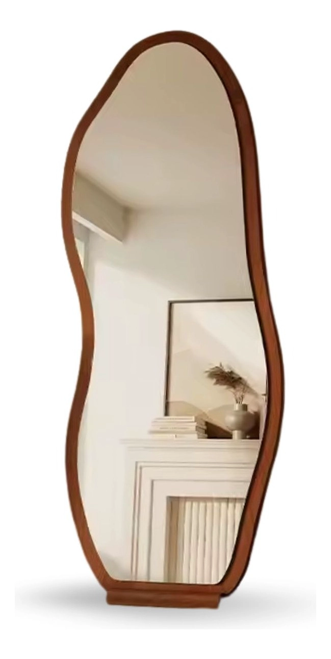 ESPEJO DECORATIVO IRREGULAR DE CUERPO ENTERO DE MADERA COLOR NOGAL 170X70 CM - 1