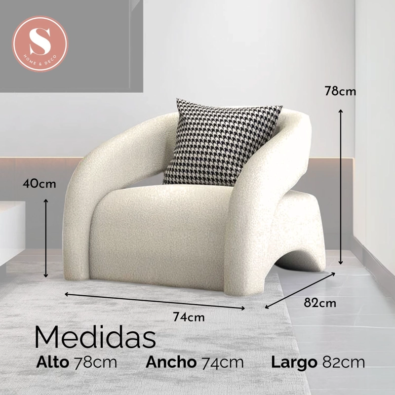 POLTRONA SITIAL MODERNO TAPIZADO EN TELA TEXTURIZADA COLOR BLANCO - 4