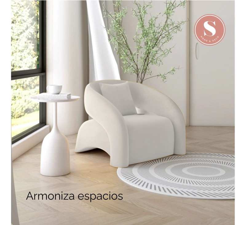 POLTRONA SITIAL MODERNO TAPIZADO EN TELA TEXTURIZADA COLOR BLANCO - 5