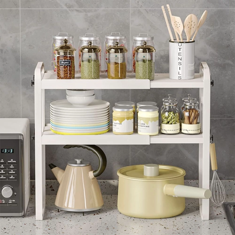 ESTANTE ORGANIZADOR EXTENSIBLE PARA COCINA 2 NIVELES BLANCO - 1