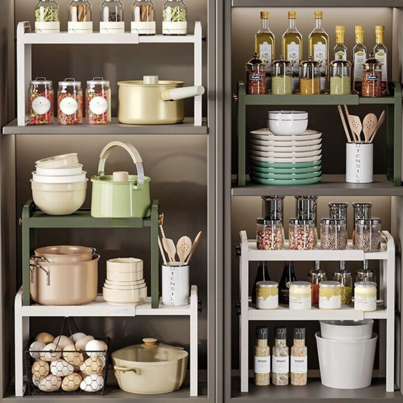 ESTANTE ORGANIZADOR EXTENSIBLE PARA COCINA 2 NIVELES BLANCO - 9