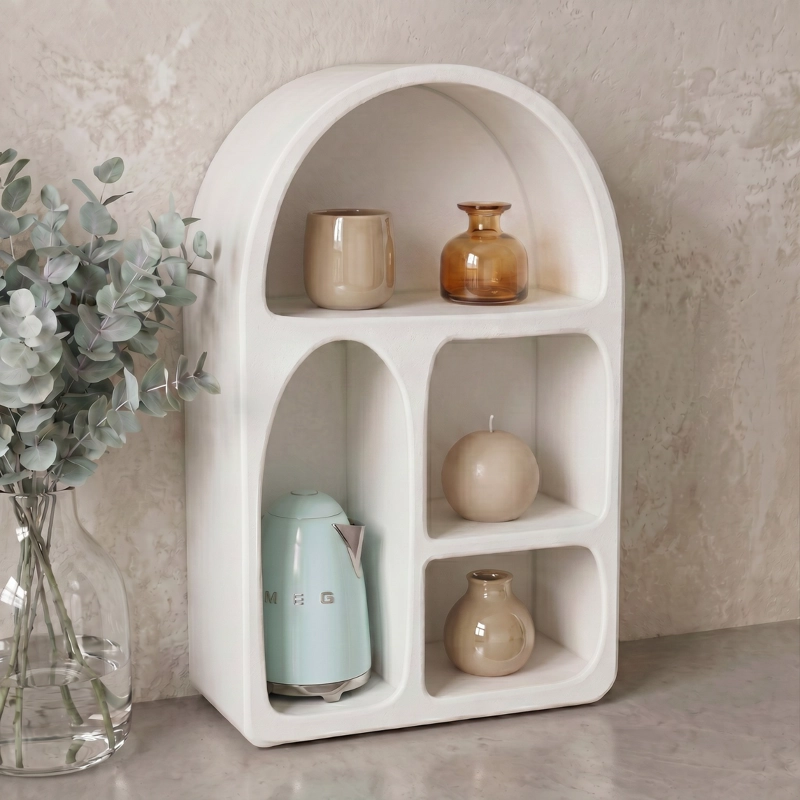 ESTANTE  ESCANDINAVO CON ARCO COLOR MARFIL PEQUEÑO - 1