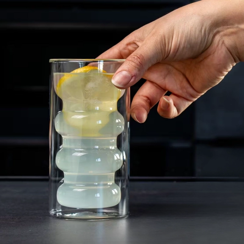 SET 4 VASOS VIDRIO DOBLE FONDO ONDAS ALTO - 5