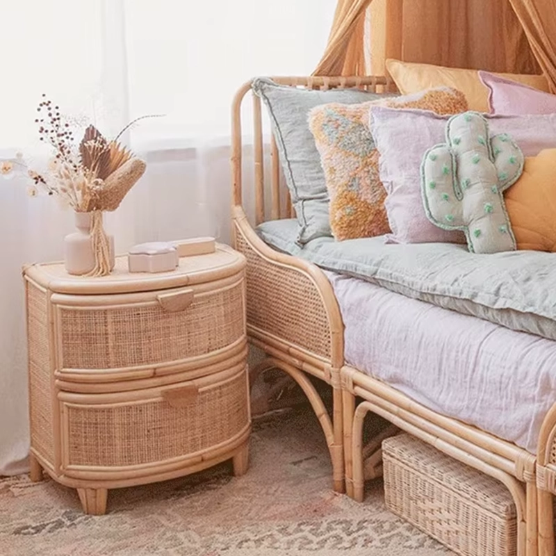 VELADOR MESA DE NOCHE RATTAN CAJONES ESTILO MIMBRE - 3