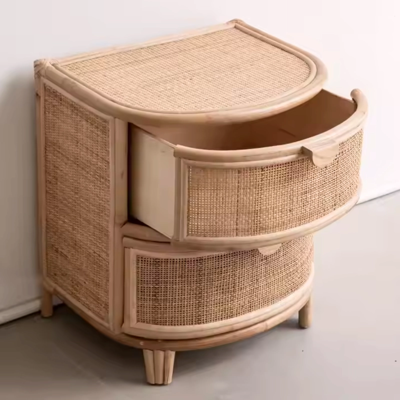 VELADOR MESA DE NOCHE RATTAN CAJONES ESTILO MIMBRE - 4