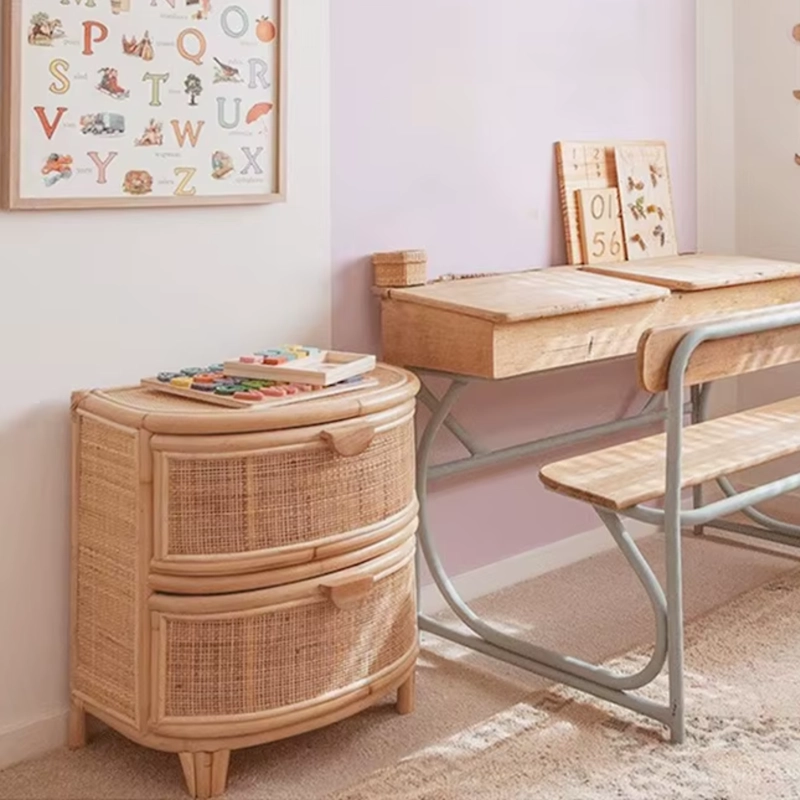 VELADOR MESA DE NOCHE RATTAN CAJONES ESTILO MIMBRE - 5