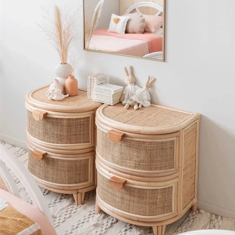 VELADOR MESA DE NOCHE RATTAN CAJONES ESTILO MIMBRE - 7