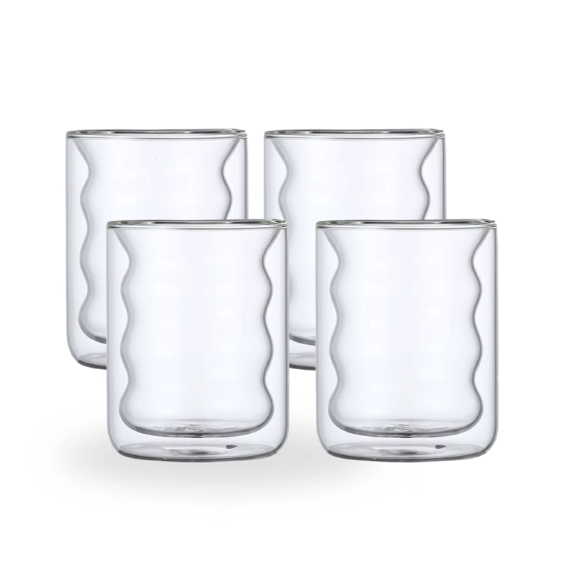 SET 4 VASOS VIDRIO DOBLE FONDO ONDAS BAJO - 3