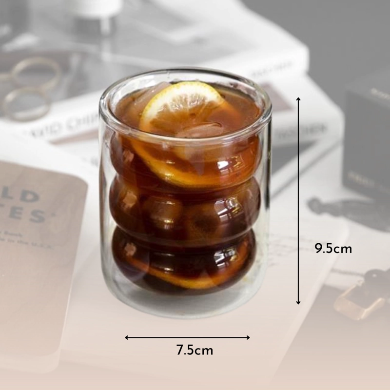 SET 4 VASOS VIDRIO DOBLE FONDO ONDAS BAJO - 9