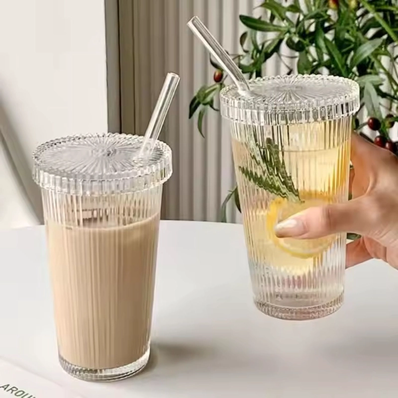 SET DE 2 VASOS DE VIDRIO CON TAPA Y BOMBILLA TUMBLER 380 ML BLANCO - 1