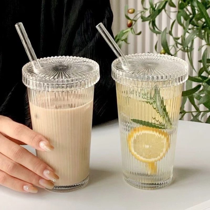 SET DE 2 VASOS DE VIDRIO CON TAPA Y BOMBILLA TUMBLER 380 ML BLANCO - 2