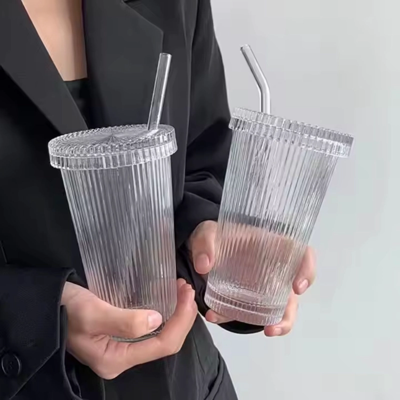 SET DE 2 VASOS DE VIDRIO CON TAPA Y BOMBILLA TUMBLER 380 ML BLANCO - 3