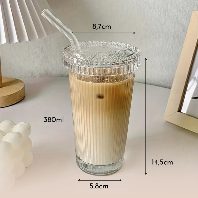 SET DE 2 VASOS DE VIDRIO CON TAPA Y BOMBILLA TUMBLER 380 ML BLANCO - 4