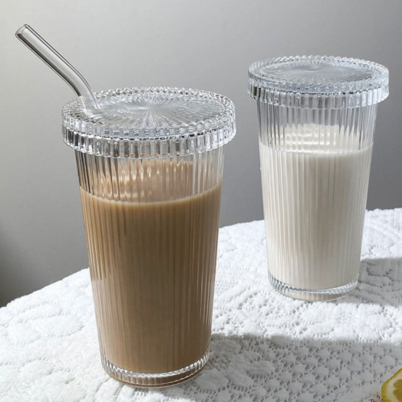 SET DE 2 VASOS DE VIDRIO CON TAPA Y BOMBILLA TUMBLER 380 ML BLANCO - 7