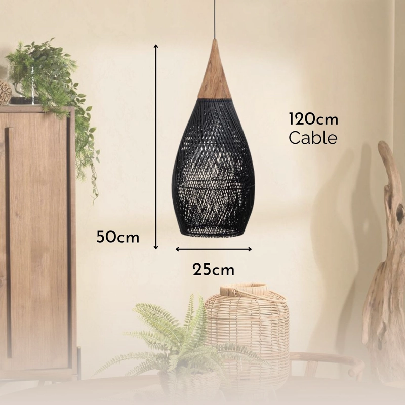 LAMPARA COLGANTE DE RATAN NEGRO GOTA 25 CM - 9