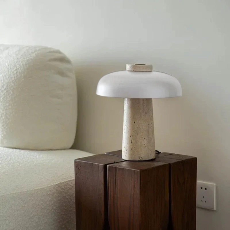 LAMPARA DE MESA LED EN PIEDRA TRAVERTINO - 1